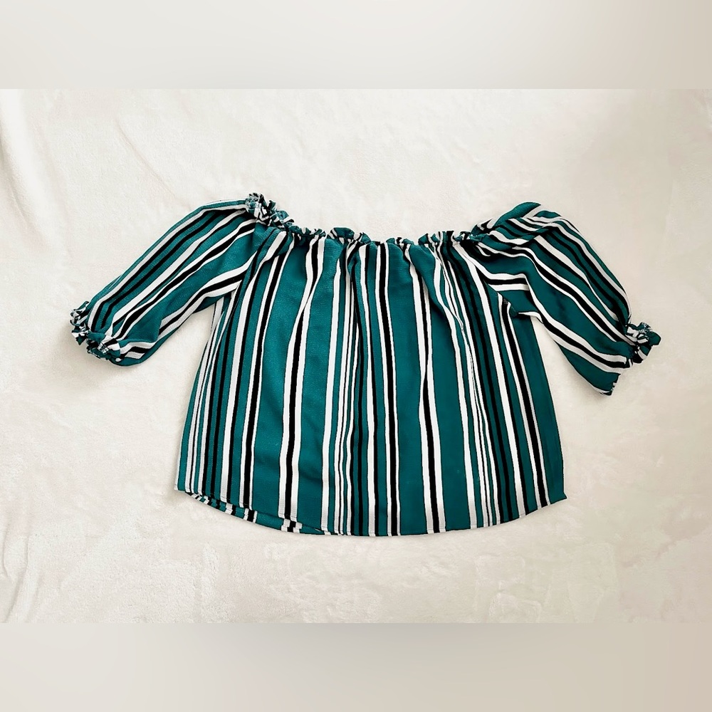 Rue 21 | Large | Striped Ruffled Off-The-Shoulder Long Sleeve Woven Shirt Top